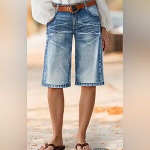 Denim Bermuda Shorts in Light Blue - Women